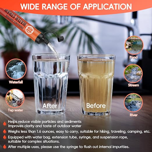 Emergency Water Filter Straw, Personal Survival Water Filtration System