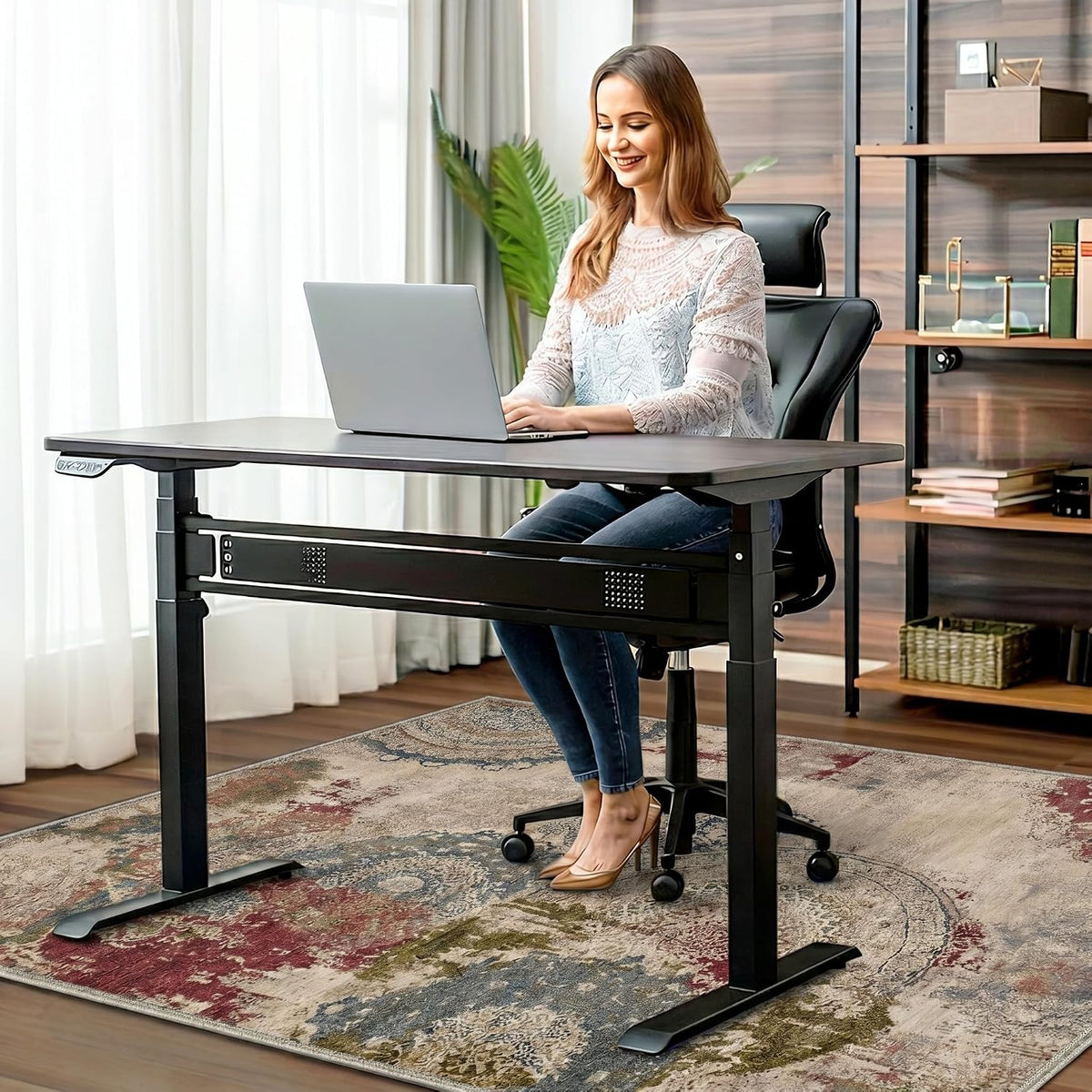 Office Chair Mat for Hardwood Floor, Abstract 48"X 72" Non-Slip Ivory