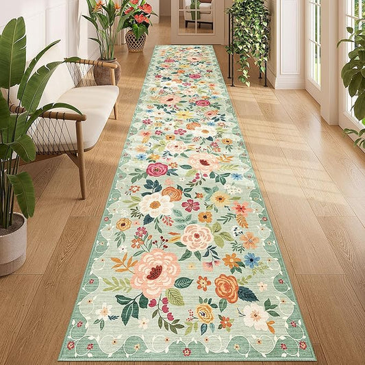 DUKINO 2x12 Washable Runner Rug, Ultra Soft Floral Runner Rug