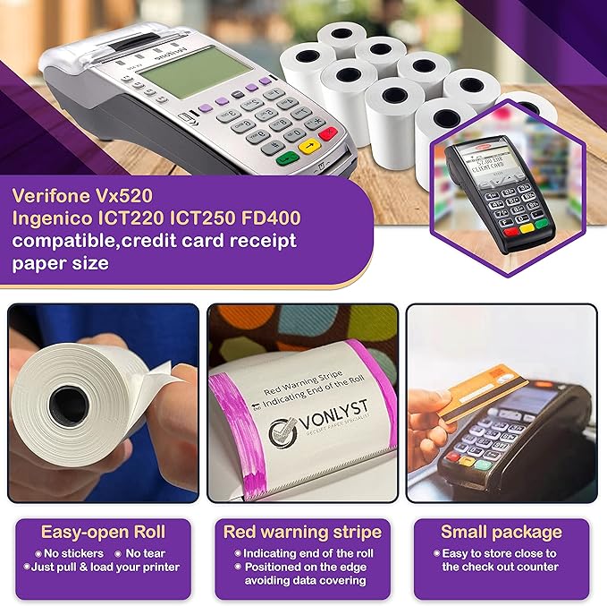 Thermal Paper Roll 2 1/4 X 55 for Verifone Vx520 Ingenico ICT220 ICT250 FD400 (10 rolls)