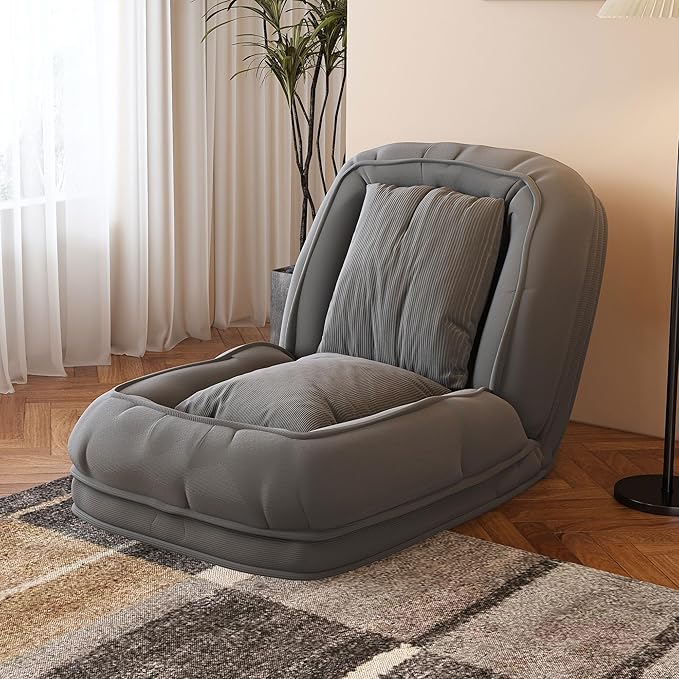 Adjustable 5-Position Human Dog Bed for People, Big Comfy Plush Floor Gaming Lazy Sofa Chair with Pillows & Back Support, Foldable Lounge Loveseat Couch for Living Room Bedroom (Grey①)