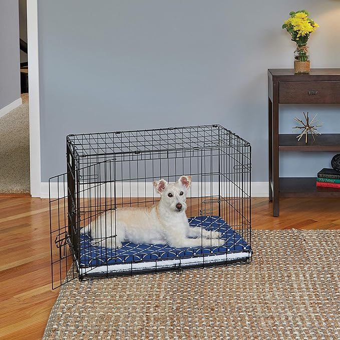 MidWest Homes for Pets Quiet Time Couture Paxton Dog Bed, Blue & Fleece with Removable Pillow Cover, Blue, 30"