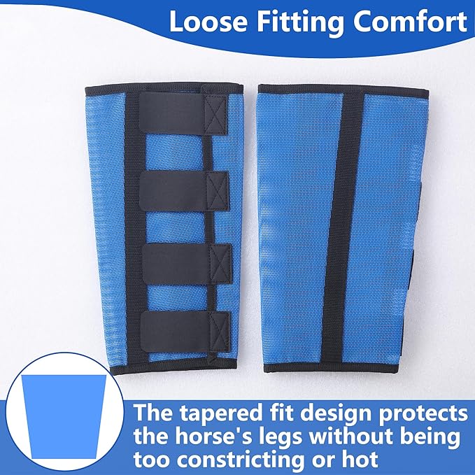 Horse Fly Boots Set of 4 - Non-Slip Leg Guards Extra Tough Mesh Ventilated, Adjustable Horse Fly Leggings Reduce Stomping & Hoof Stress & Leg Fatigue RoyalBlue Medium