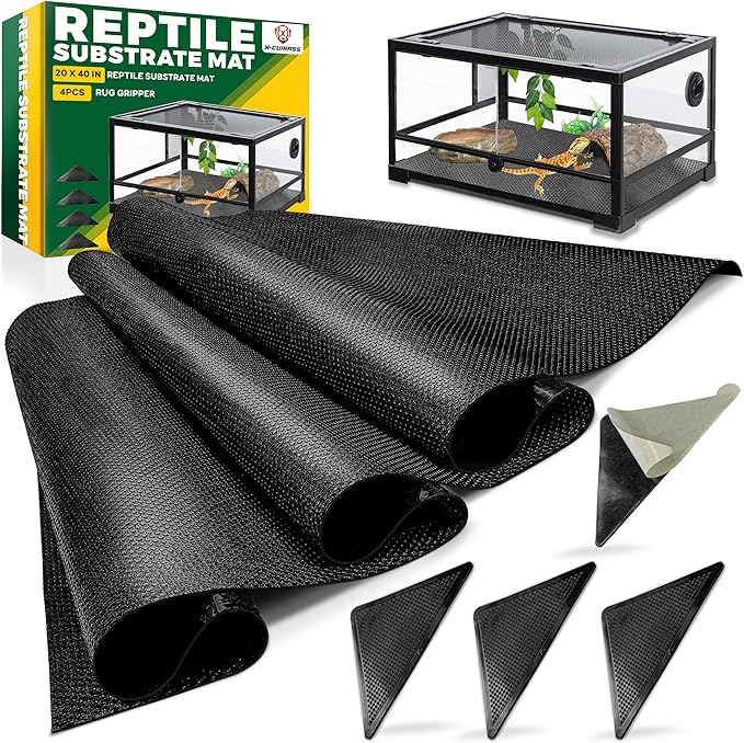 [Premium] 20’’x40” Reptile Substrate Mat with 4 PCS Rug Gripper, Extra Thick & Ultra Comfortable,Non-Slip, Reptile Tank Accessories for Bearded Dragon, Leopard Gecko (not Including Tank)
