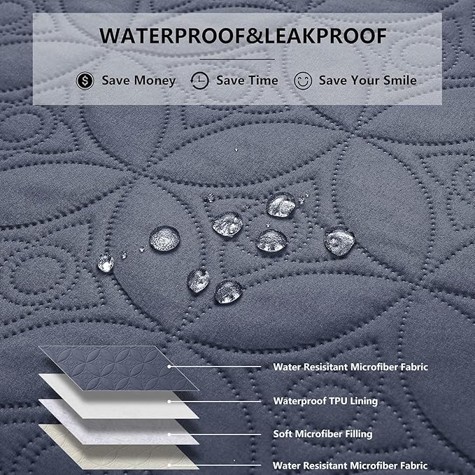 Waterproof Dog Blanket, Small Pet Couch Covers for Sofa, Chair Bed Furniture Protector from Dogs Washable and Reversible-(30"x30",Blue+Cream and 52"x82", Blue+Cream)