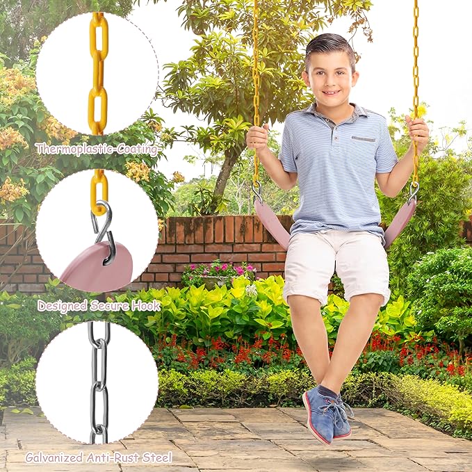 Sunnyglade 8PCS Swings Seats Heavy Duty with 66" Chain, Playground Swing Set Accessories Replacement with Snap Hooks, Support 250lb (8, Pastel Pink)