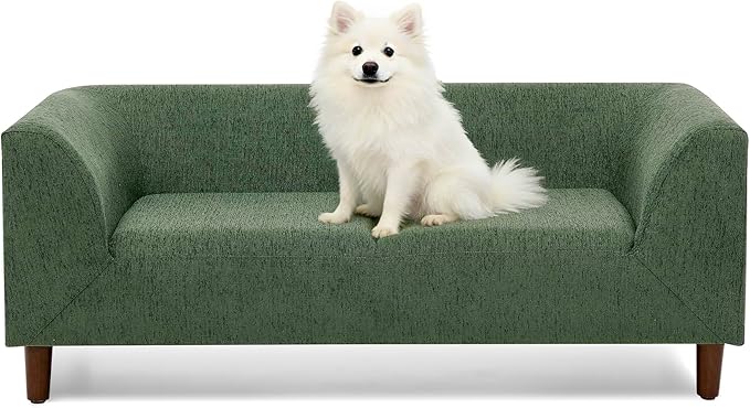 Dog Couch for Medium & Large Dogs, Modern Pet Sofa with Armrest & Backrest, Short Leg Design Linen Fabric Dog Bed Furniture, 39.5" Washable Pet Couch (Olive Green)