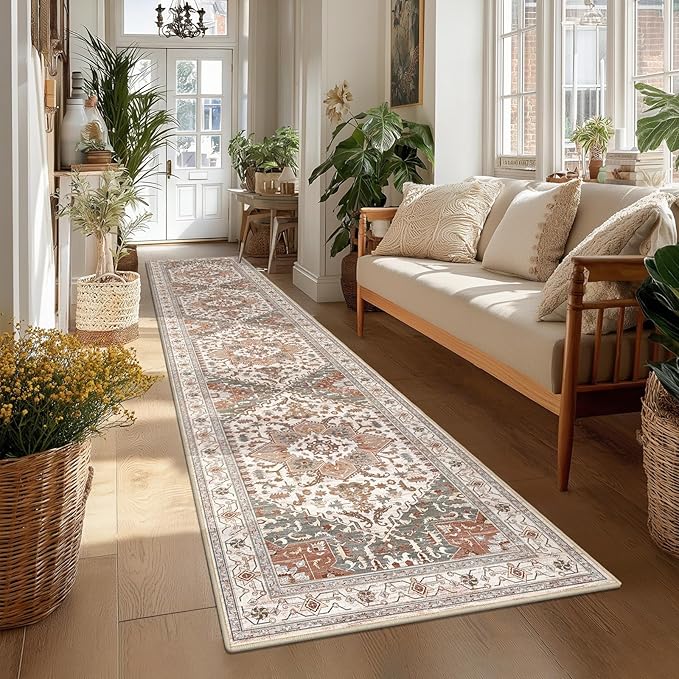 Yamaziot Washable Runner Rug, 2x10 Non-Slip Boho Vintage Hallway Rug Runner