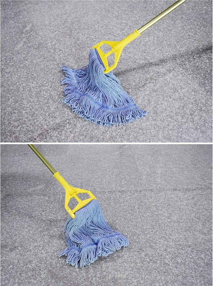 String Mop Heads Replacement Heavy Duty Commercial Grade Blue Cotton Looped End Wet Industrial Cleaning Mop Head Refills (2, Medium)