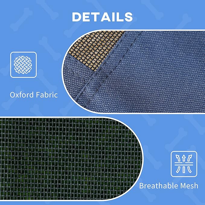 PawHut Elevated Dog Bed with Canopy, Portable Raised Dog Cot for XL Sized Dogs, Indoor & Outdoor, 48" x 36" x 43", Dark Blue