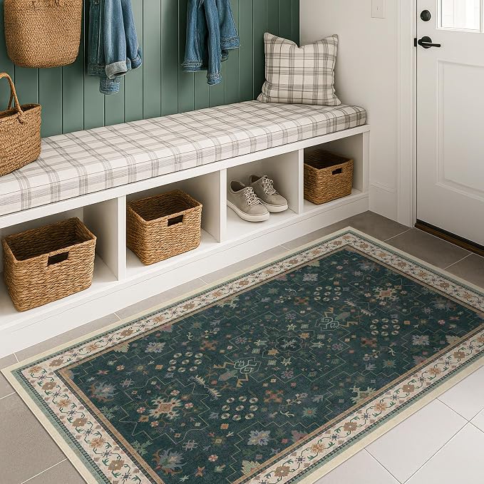 Dark Green Oushak 3x6 Kitchen Rug