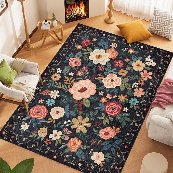 DUKINO 6x9 Area Rug, Floral Rugs