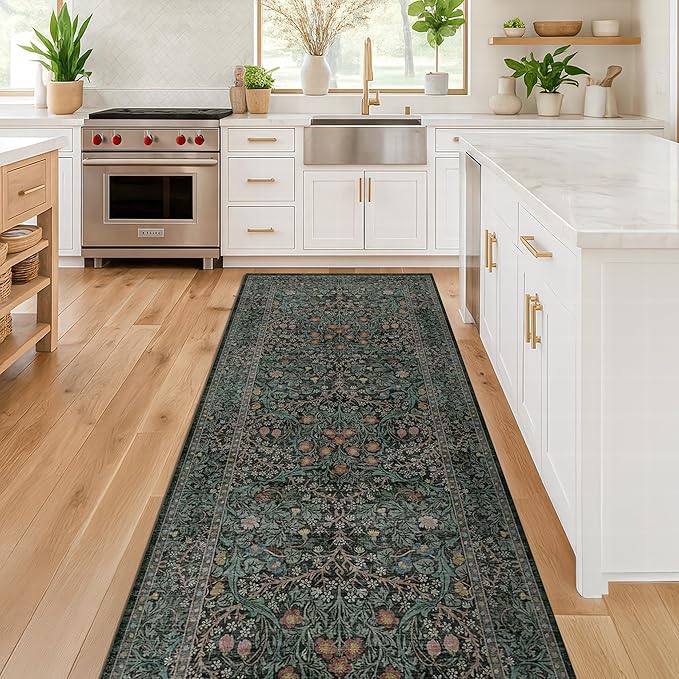 Dark Green 2x7 Long Washable Runner Rug Non Slip, Throw Rugs Runners