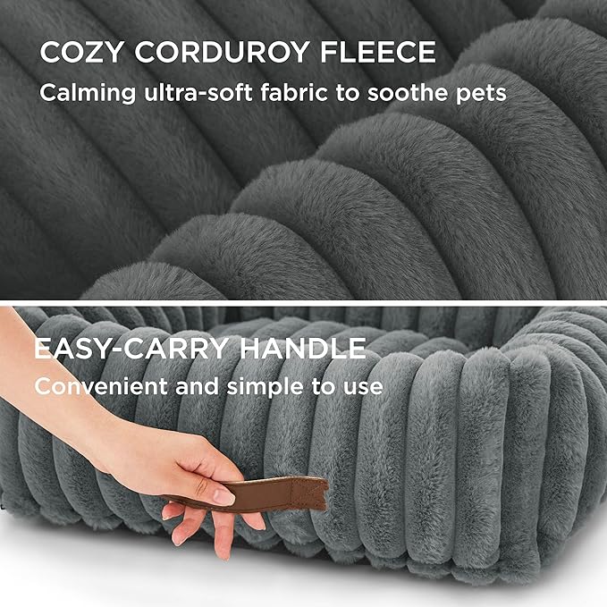 Bedsure Cute Dog Bed for Extra Large Dogs - Washable Furry Puppy Beds, Rectangle Orthopedic XL Pet Beds with Removable Zipper Cover, 43x30x8inches, Warm Grey