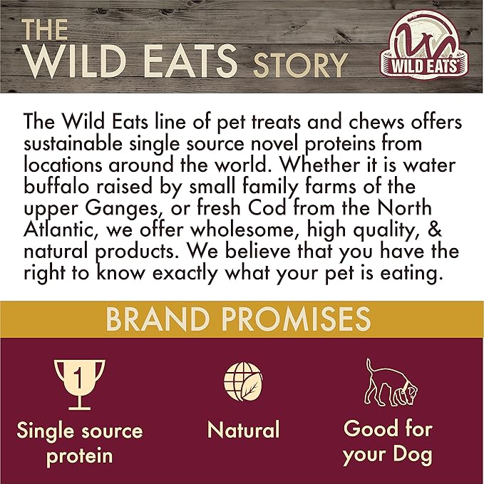 Wild Eats Water Buffalo All Natural Ear Dog Chews, Single Ingredient Dog Treats - 20 Count (Grain Free Treats - Great Alternative to Pig Ears, Cow Ears, Bones & Rawhides)