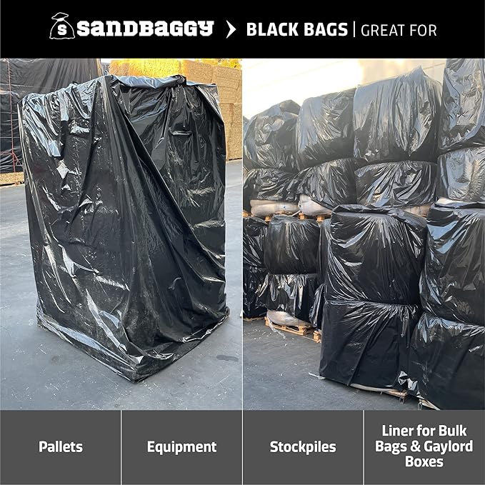 Sandbaggy Black Pallet Covers | Made in USA | Tarp Fits Large Pallets Up to 55" x 55" x 75" | Built w/ 1 Year UV Protection | Heavy Duty 3 Mil Thick Plastic (Pack of 4, 3 Mil Thick)