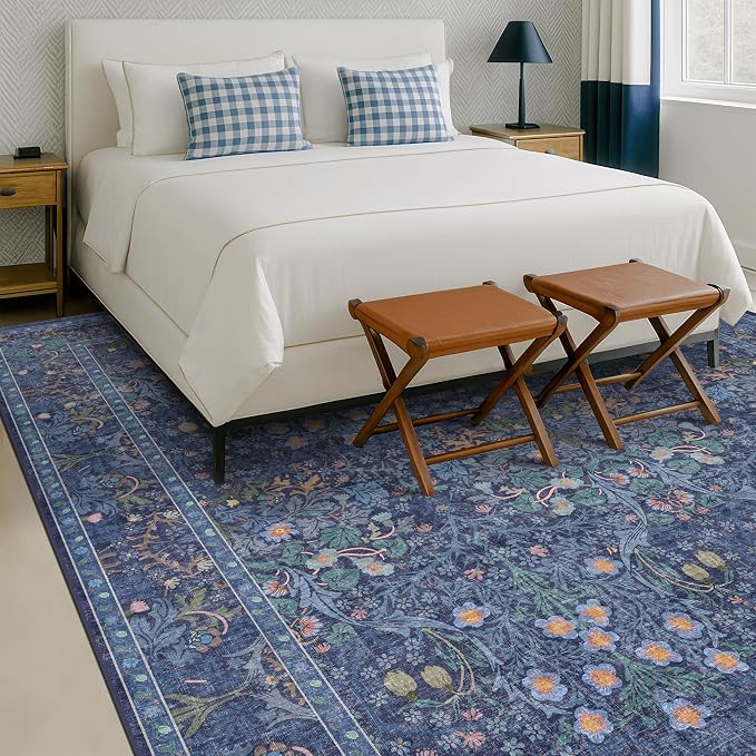 Hazo Haus Boho 8x12 Washable Dark Blue Rug