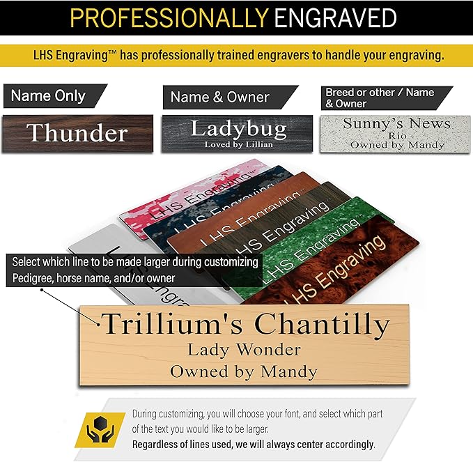 Horse Stall Name Plate, 2x6 Personalized Stall Signs, UV Protected, All Weather Adhesive, Hanging, Mounting or Other, Textured Copper Plastic Black Letters - Made in USA - M2