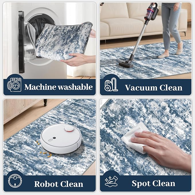 Abstract Washable Runner Rug 2x6, Woven Non-Shedding Thin Runners