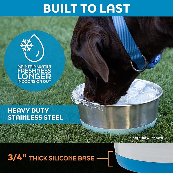 Master Pet Supply Stainless Steel Dog Bowls Set of 2 with Extra Thick Silicone Base - 8 Cup (64 oz) True Blue, Non-Slip, Dishwasher Safe Metal Bowls, Pet Dog Food Bowl for Dogs, Cats, Anti Rust