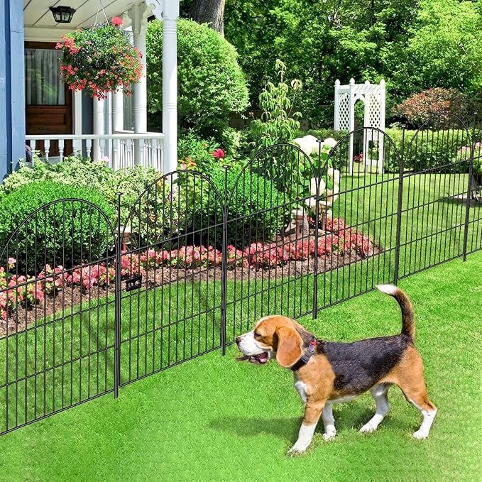 Adavin Tall Garden Fence Animal Barrier, 32 in(H) X 8.8 Ft(L) 4 Panels Dog Fences Outdoor for Yard, Black Heavy Duty Metal Temporary Fence, No Dig Garden Fencing for Yard Flower Bed Lawn Patio
