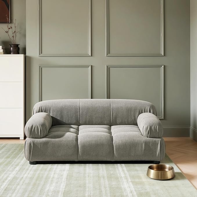Marcel Upholstered Modern Pet Bed for Small & Medium Dogs and Cats, Sofa-Style Dog Bed with Bolstered Arms, Tufted Cushion, Water & Stain Resistant Velvet (Uptown Gray)