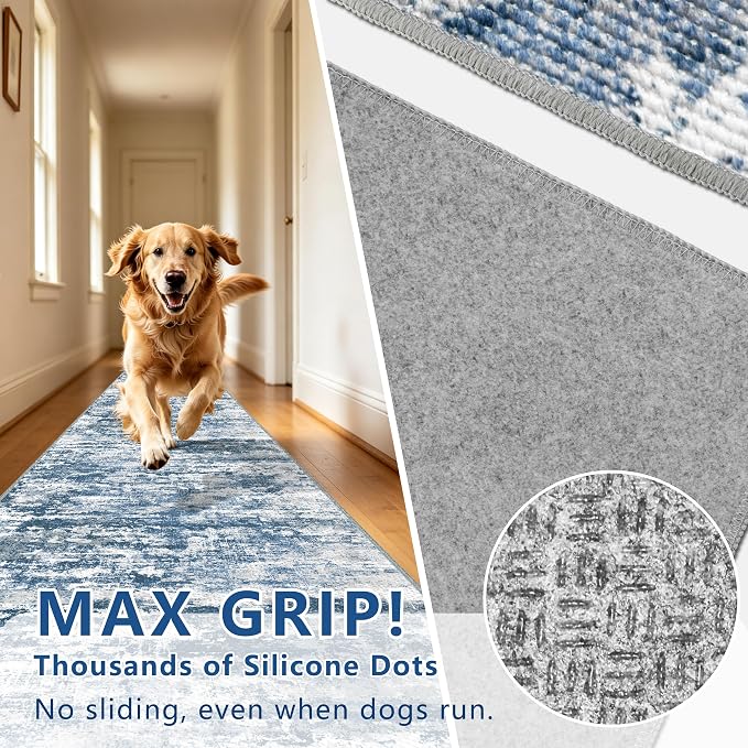 Abstract Washable Runner Rug 2x6, Woven Non-Shedding Thin Runners