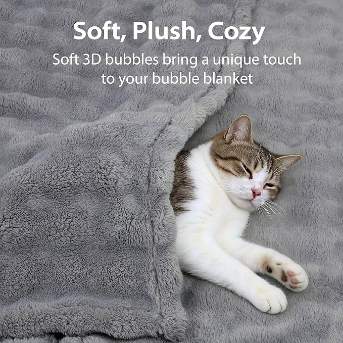 Dog Blankets Washable Pet Blanket - Fluffy Fuzzy Cat Puppy Blanket with Premium 300GSM 3D Fleece Bubble for Pet Kitten Doggy, Grey, 30x40IN