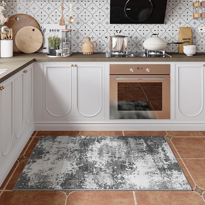 Entryway Rug 2x3 Grey Door Mat Indoor Entrance 24x36, Washable Small Throw Rugs