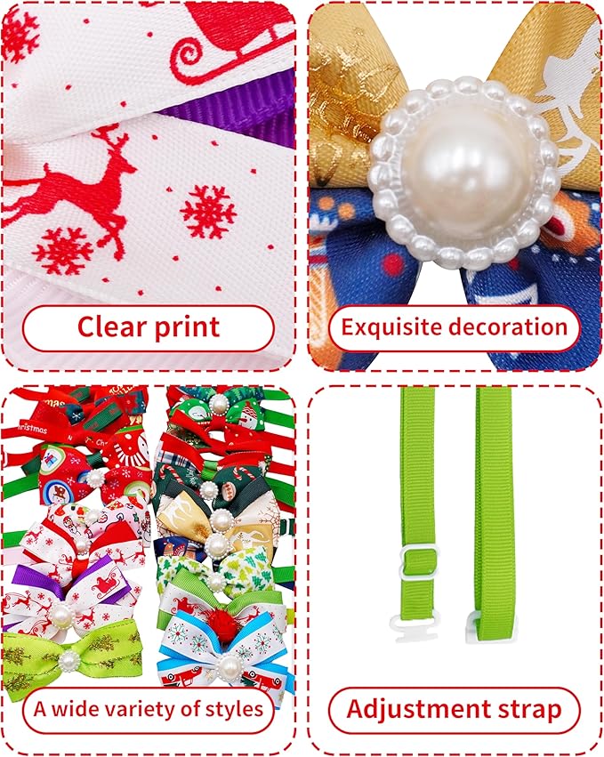 PET SHOW 50pcs Pack Bulk Christmas Small Dogs Bow Ties Collar Costume Cute Cats Adjustable Bowties Neckties Xmas Pet Grooming Accessories Assorted Randomly