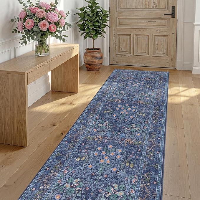 Dark Blue 2'6" x 8' Runners for Hallways Non Slip, Extra Long Floor Runner for