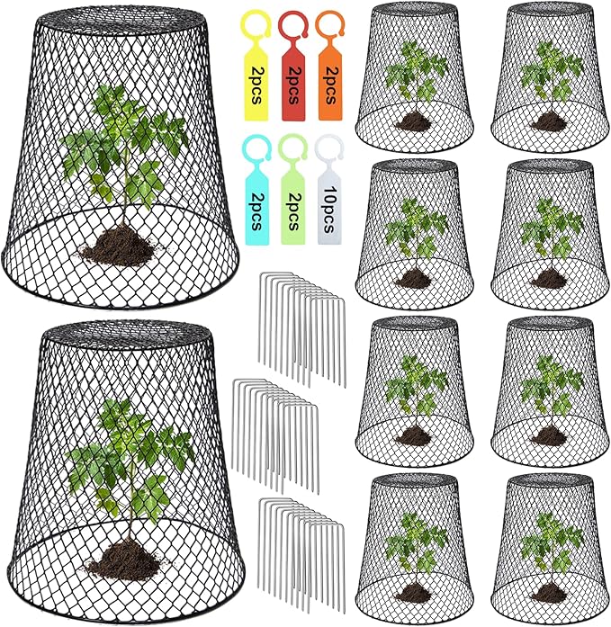10 Pcs 9"×9" (Multiple Sizes/Quantities Available) Chicken Wire Plant Protectors from Animals, Plant Cage Garden Cloche to Protect Plants Vegetables from Rabbits Squirrels Chicken