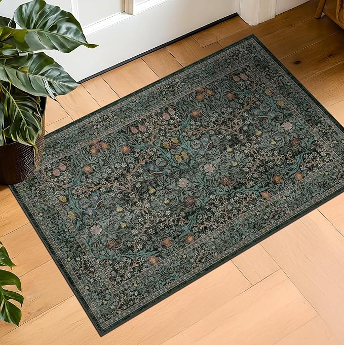 Dark Green Washable Entry Rug