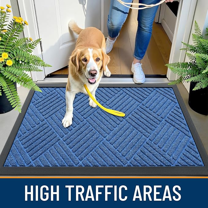 OLANLY Front Door Mat Outside Entrance 35x23, Heavy Duty Sturdy Natural Rubber