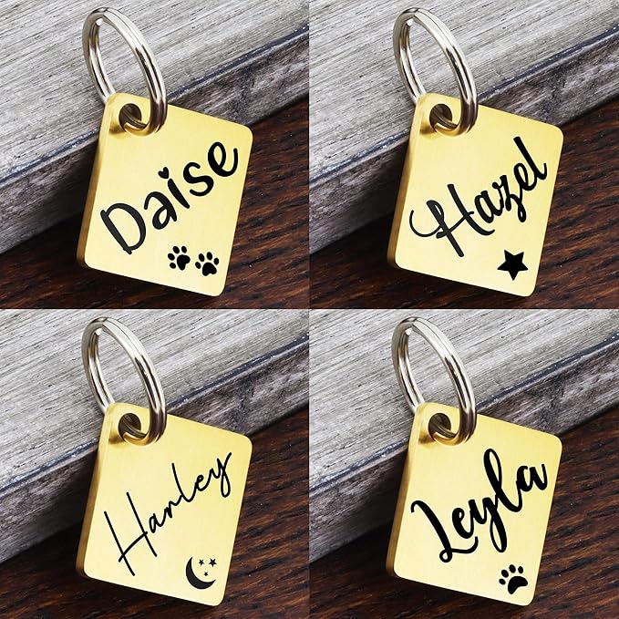 Ultra Joys Dog ID Tag, Custom Dog Tag Personalized Cat Tag, Pet ID Tag, Brushed Stainless Steel Diamond Dog Tag Gold Small