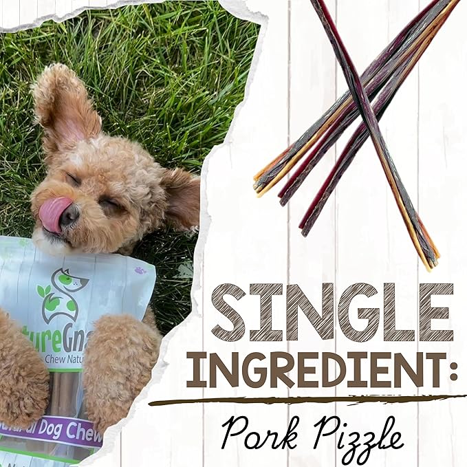 Nature Gnaws Extra Thin Pork Bully Sticks for Small Dogs 5-6" (15 Count) - Long Lasting for Light Chewers and Puppies - Natural Bacon Dog Chew Treats