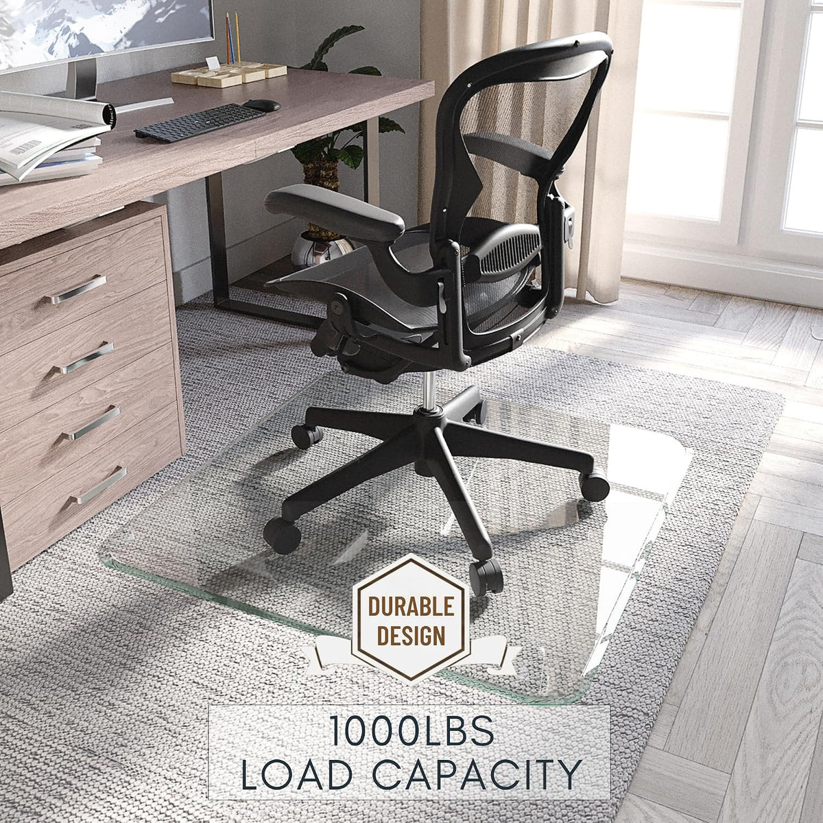 Tempered Glass Office Chair Mat for Carpet & Hardwood, 45" x 53", Clear