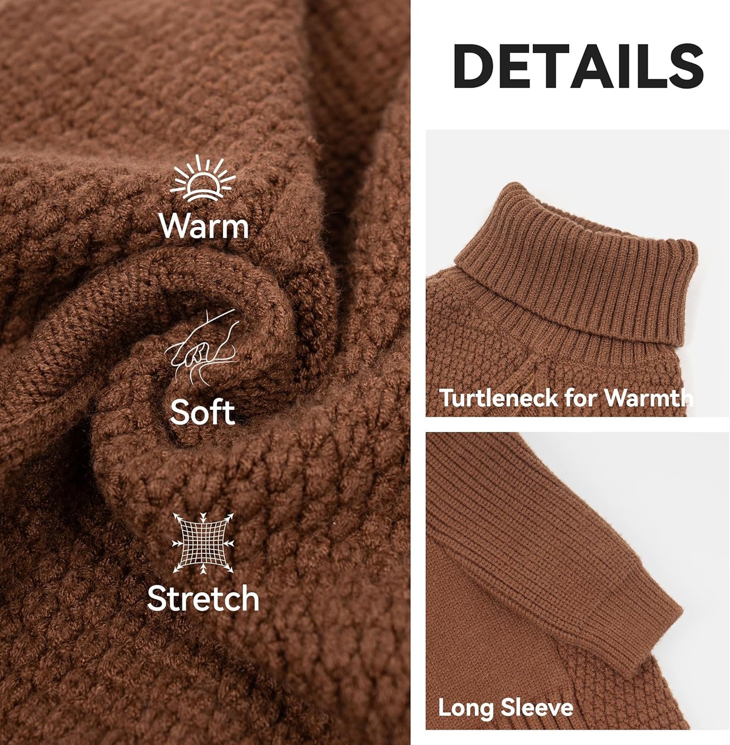 cyeollo 2XL Dog Sweater, Warm Stretchy Sweaters for Large Dogs Boy, Pullover Knitted Thermal Winter Big Dog Clothes with Sleeves, Turtleneck Pet Beagle Border Collie Apparel, Brown XXL