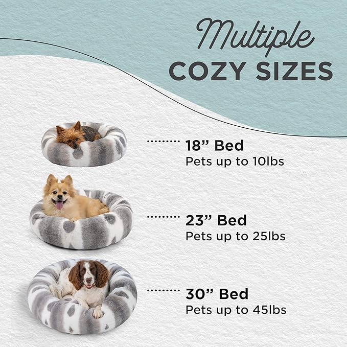 Best Friends by Sheri Patterned Lux Faux Fur Calming Donut Dog Bed, Gray, Extra Small, 18x18