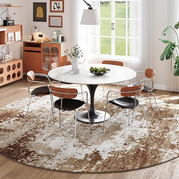 Brown Round Rugs 6ft Washable Circle Area Rug