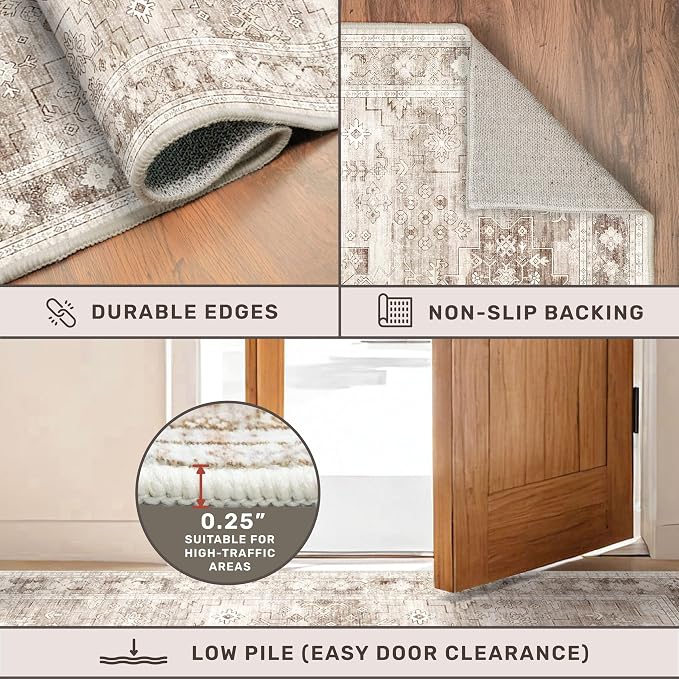 2x4 Boho Runner Rug, Neutral Farmhouse Entryway Rugs, Small Throw Runners