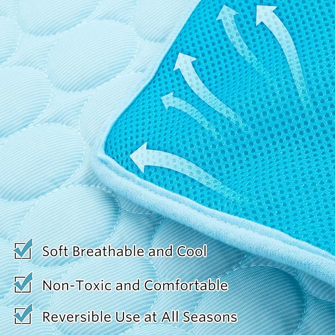SHEJIZE Dog Cooling Mat Dog Cooling Pad Self Cooling Blanket, Washable Cooling Mat for Dogs, Pet Cooling Mat Keeps Pets Cool in Summer Heat, Resuable Fabric Cooling Mat (Blue, 59x39inch)