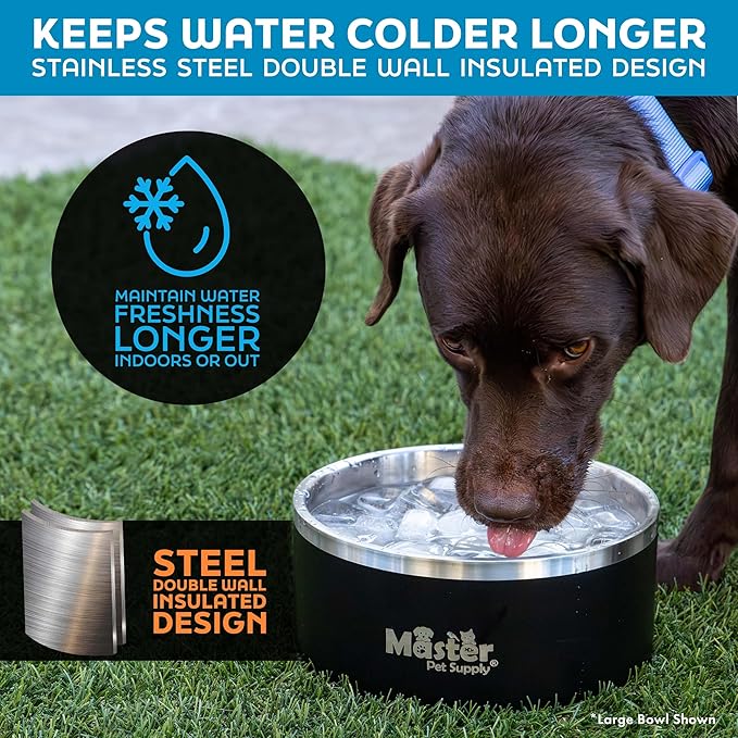 Master Pet Supply Stainless Steel Dog Bowls - 32 oz, Heavy Duty - Hyper Pink, Double Wall Extra-Thick Insulated, Non-Slip Pet Water Bowl for Dogs, Cats & Pets, Anti Rust Metal, Dish Washer Safe
