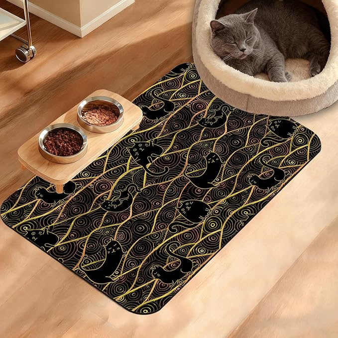 Japanese Cats Feeding Mat,Absorbent Quick-Dry Cat Dog Food and Water Bowl Mats,Non-Slip Rubber Backing Mat,Cat Dog Accessories Supplies 16" x 24"
