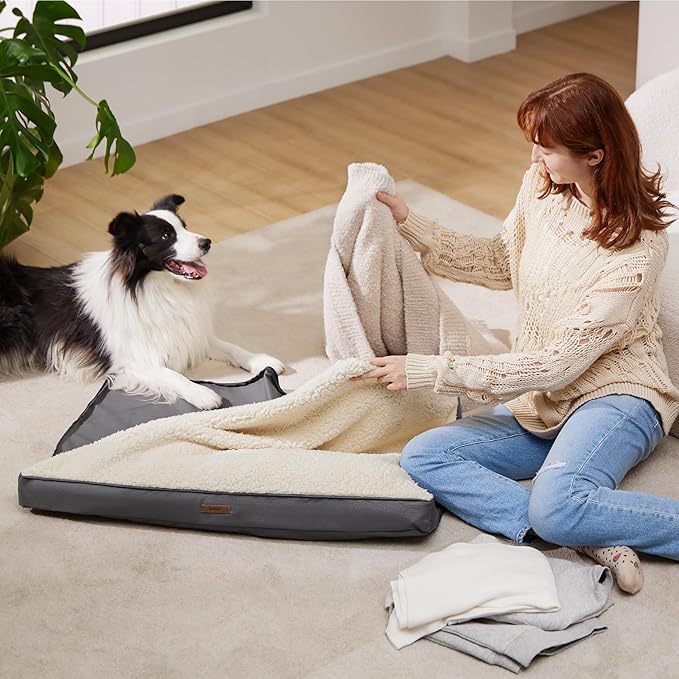 LE SURE XXL Washable Dog Bed Cover Replacement Plush Fleece Cover for Orthopedic Egg Crate Foam Pet Mat 54x44x4 Inches, Grey
