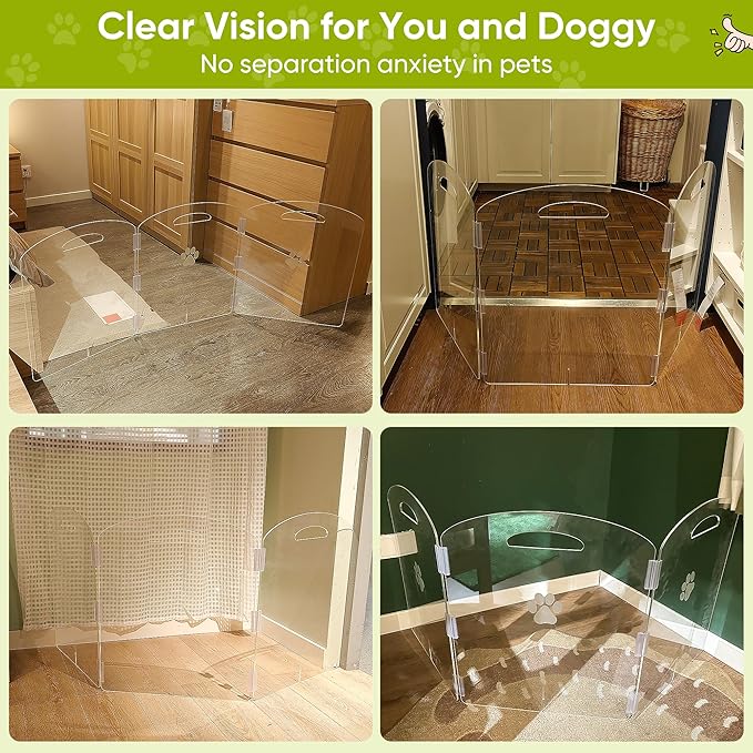 Dog Gate, Clear Acrylic Pet Gate for Dogs, Free Standing Pet Gates for Doorways, Folding Freestanding Puppy Doggy Cat Fence Inside, Dog Barriers for Home 3 Panel