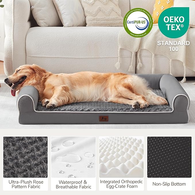 Large Dog Beds Large Sized Dogs 48x35x8 Inch, Orthopedic XXL XL Dog Bed for Medium Size Dogs, Big Waterproof Couch Sofa with Removable Washable Cover for Pet, Dark Grey