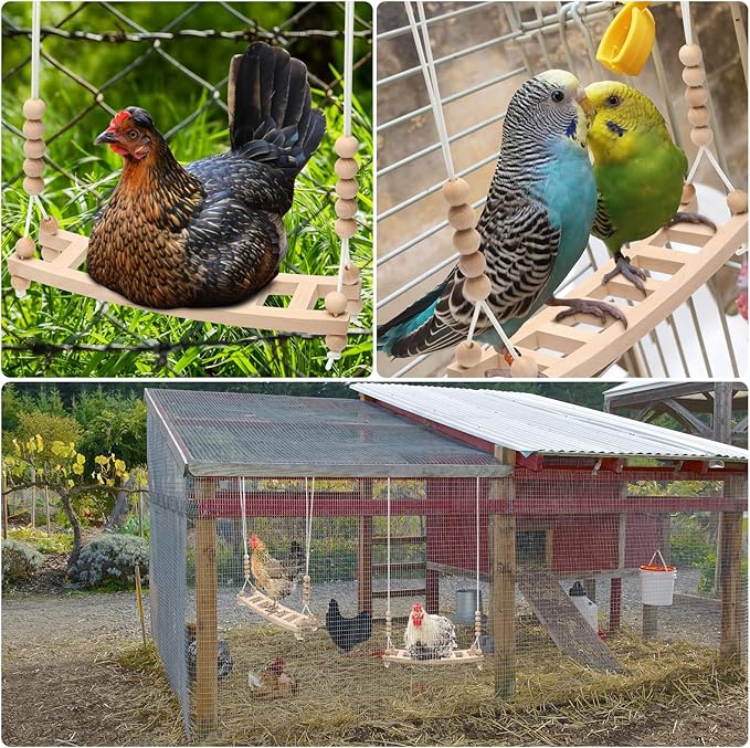 Chicken Swing,Arc-Shaped Chicken Perch Handmade,Chicken Toys for Coop Accessories Decor,Wood Ladder Stand for Hens