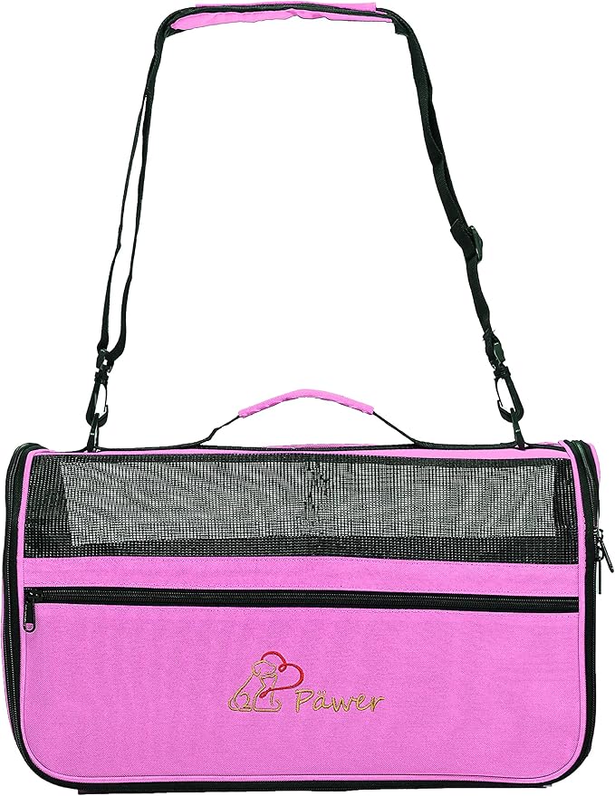 Pawer 18” x 10” x 10”Soft-Sided Foldable Airline Approved Pet Carrier for Cat, Puppy and Small Dog, Washable 600D Oxford Fabric, with Handle and Strap for Carry, Multiple Colors Available