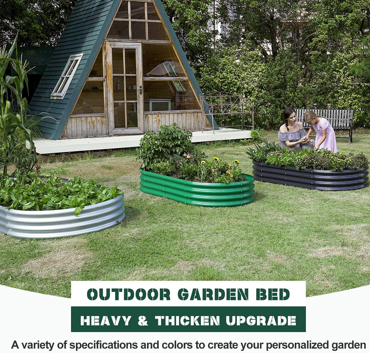 Land Guard Galvanized Raised Garden Bed Kit, Galvanized Planter Raised Garden Boxes Outdoor, Oval Large Metal Raised Garden Beds for Vegetables 4 x 2 x 1ft(1pcs) (Green)…